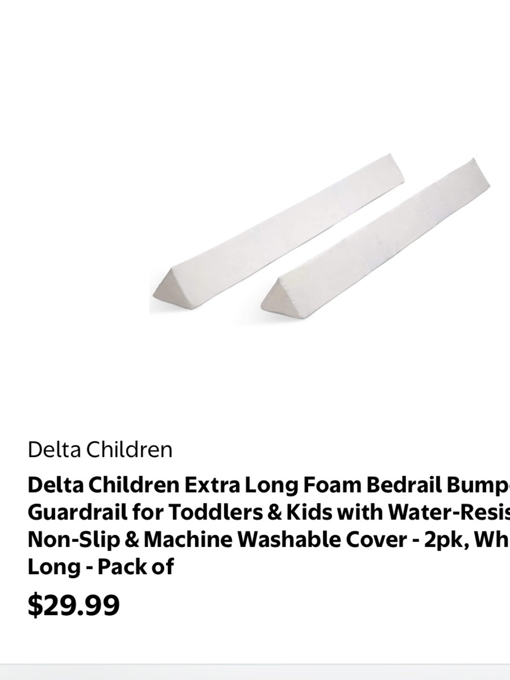 Delta Children Extra Long White Foam Bedrail Bumpers - 2 Pack
